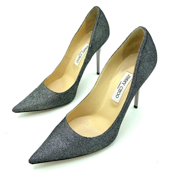 Jimmy Choo Romy 100 Silver Anthracite Stiletto Glitter Heel Pumps, EU 40.5 US 10 - Picture 6 of 11